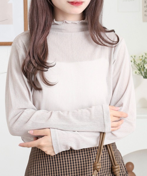 BRODIAEA(ブローディア)の「BRODIAEA シアーチュール 長袖メロウインナー(Tシャツ/カットソー・レディース・ベビーピンク/ブラック/グレー/ブルー/オフホワイト/ライム/インディゴブルー/コーラル/ベージュ・40)」の10枚目の写真