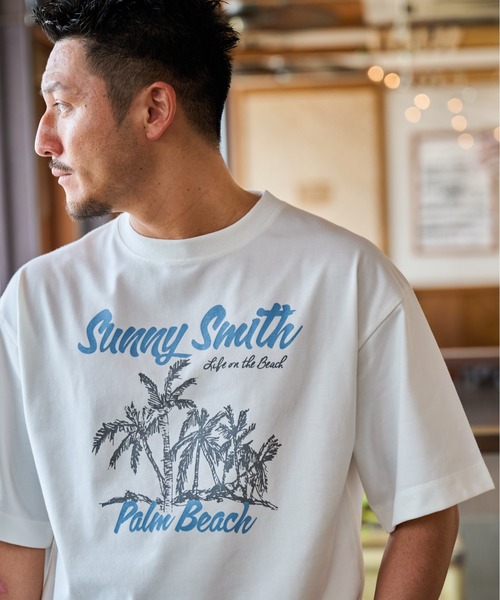 Sunny Smith(サニースミス)の「11.6ウルトラヘビーオンス Heavy SmithPalm Beach プリントTシャツ(Tシャツ/カットソー・メンズ・オフホワイト/ブラック/チャコール・LARGE/MEDIUM)」の2枚目の写真