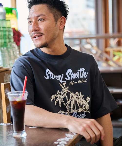 Sunny Smith(サニースミス)の「11.6ウルトラヘビーオンス Heavy SmithPalm Beach プリントTシャツ(Tシャツ/カットソー・メンズ・オフホワイト/ブラック/チャコール・LARGE/MEDIUM)」の14枚目の写真