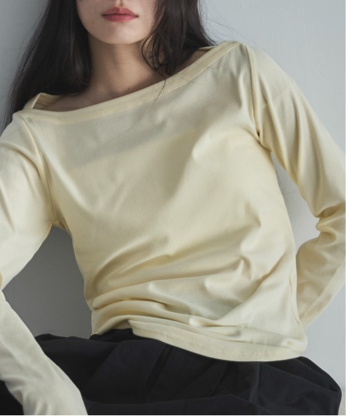 feepur(フェピュール)の「フライスボートネックロンTee(Tシャツ/カットソー・レディース・オートミール/ブラック/クリーム/オフホワイト・MEDIUM)」の4枚目の写真