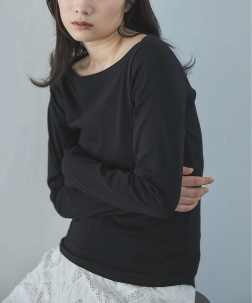 feepur(フェピュール)の「フライスボートネックロンTee(Tシャツ/カットソー・レディース・オートミール/ブラック/クリーム/オフホワイト・MEDIUM)」の3枚目の写真