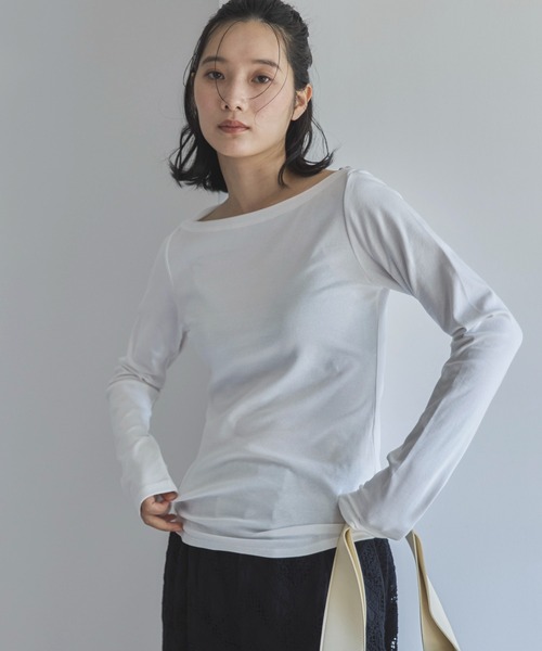 feepur(フェピュール)の「フライスボートネックロンTee(Tシャツ/カットソー・レディース・オートミール/ブラック/クリーム/オフホワイト・MEDIUM)」の9枚目の写真