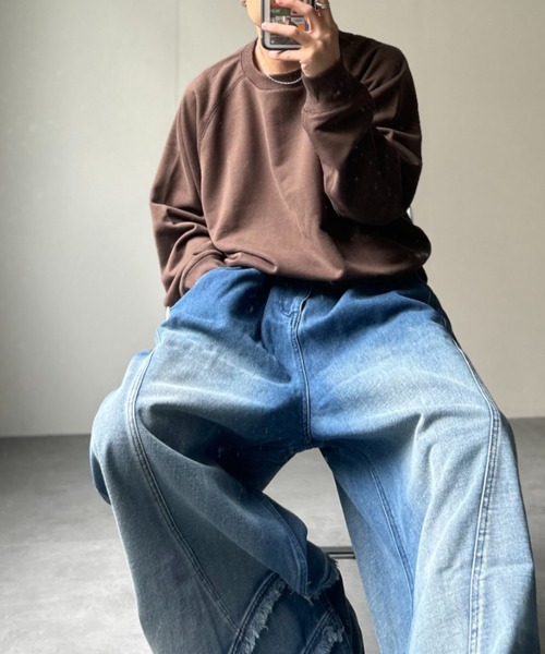 CREARE -LINO-（クレアーレリノ）の「〈ユニセックス商品〉クルーネックベーシックプルオーバー（スウェット・メンズ・ブラウン/レッド/ブラック/杢グレー/ブルー・M/L/XL）」の6枚目の写真