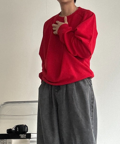 CREARE -LINO-（クレアーレリノ）の「〈ユニセックス商品〉クルーネックベーシックプルオーバー（スウェット・メンズ・ブラウン/レッド/ブラック/杢グレー/ブルー・M/L/XL）」の14枚目の写真