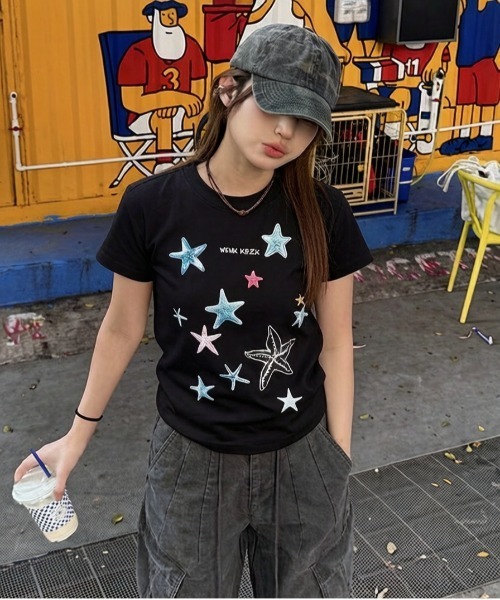 gossip!ロサンゼルス(ゴシップロサンゼルス)の「Y2K シースタープリント クルーネック T シャツ(Tシャツ/カットソー・レディース・ネイビー/ホワイト/ブラック・FREE)」の20枚目の写真