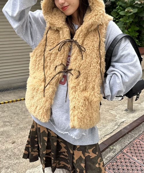 セール】フード付きリボンファーベスト（ベスト）｜CIAOPANIC（チャオ