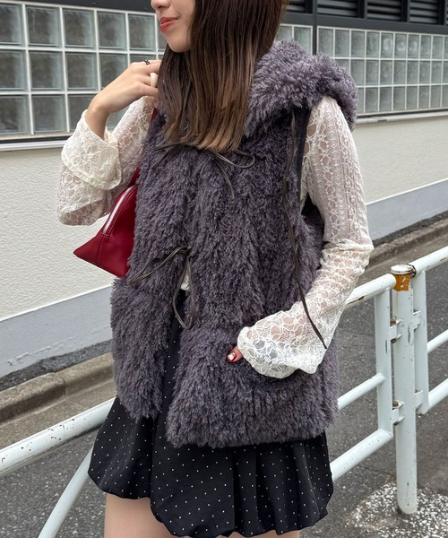 セール】フード付きリボンファーベスト（ベスト）｜CIAOPANIC（チャオ