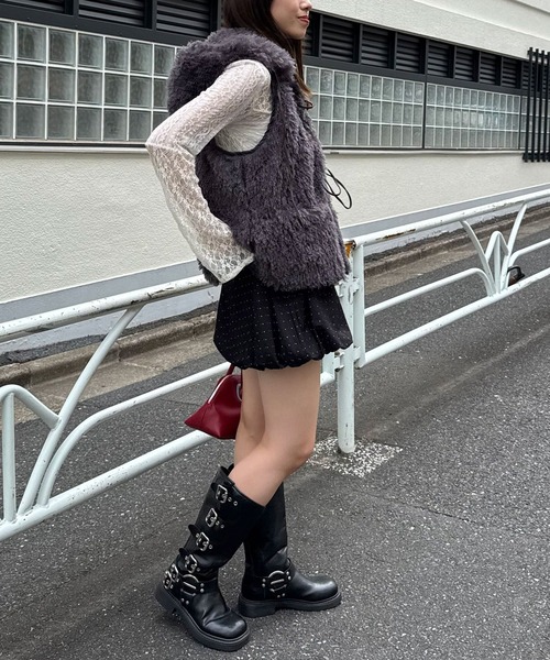 CIAOPANIC（チャオパニック）の「フード付きリボンファーベスト（ベスト・レディース・チャコールグレー/ベージュ/モカ/アイボリー・ONE SIZE）」の9枚目の写真