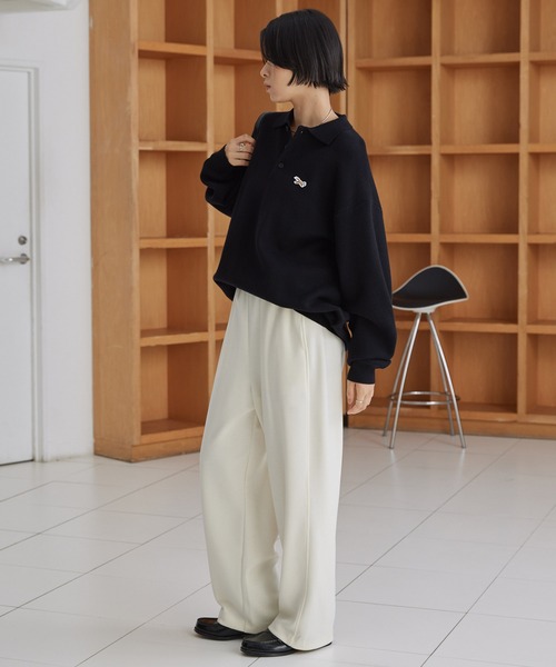 MONO-MART(モノマート)の「イージードライダンボールニットバレルレッグスウェットパンツ(スウェットパンツ・レディース・ブラック/アイボリー/ライトグレー/ダークネイビー/モカ・S/M/L)」の18枚目の写真