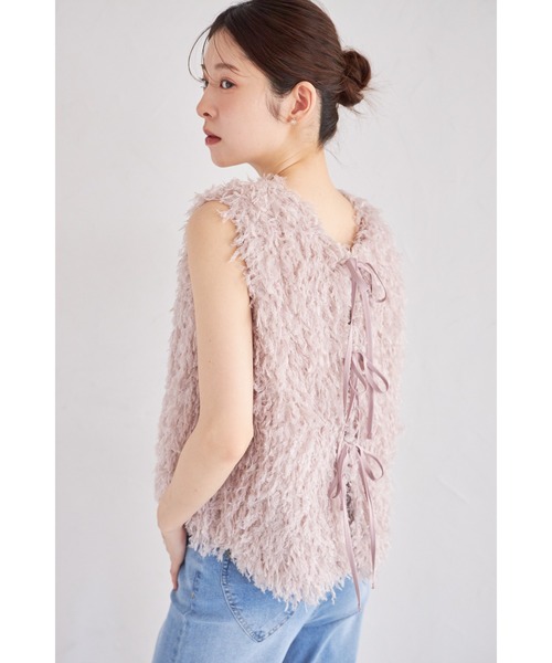 tocco closet(トッコ クローゼット)の「【ZOZO限定】フロントリボンシャギーベスト(ベスト・レディース・グレー/ブラック/グレイッシュベージュ・M)」の10枚目の写真