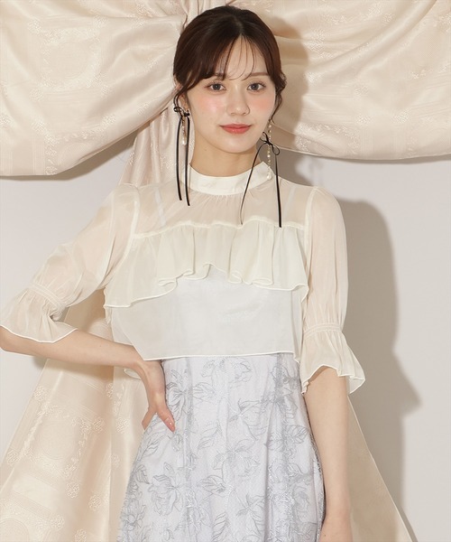 WILLSELECTION（ウィルセレクション）の「フリル切り替えシフォンブラウス（シャツ/ブラウス・レディース・ベージュ/ピンク/ボルドー/ブルー/ブラック・FREE）」の3枚目の写真