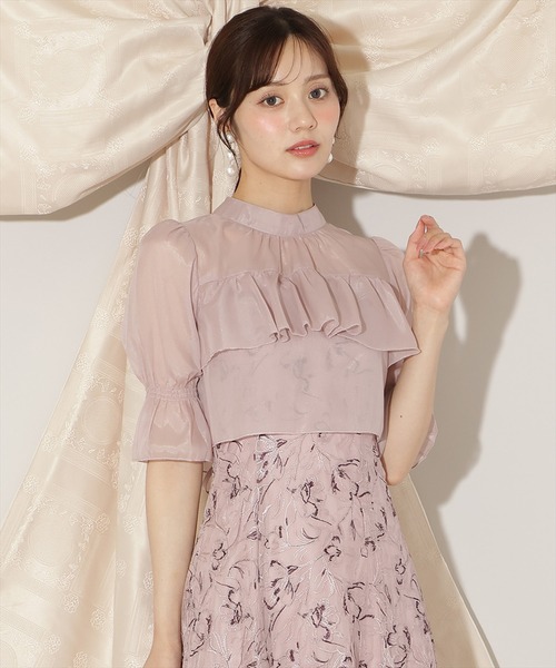 WILLSELECTION（ウィルセレクション）の「フリル切り替えシフォンブラウス（シャツ/ブラウス・レディース・ベージュ/ピンク/ボルドー/ブルー/ブラック・FREE）」の4枚目の写真