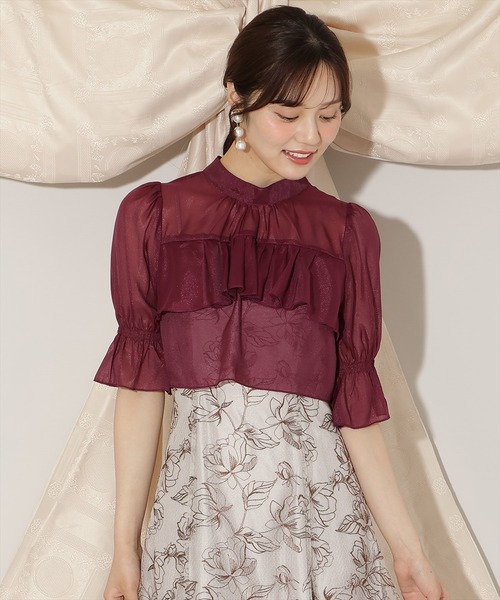 WILLSELECTION（ウィルセレクション）の「フリル切り替えシフォンブラウス（シャツ/ブラウス・レディース・ベージュ/ピンク/ボルドー/ブルー/ブラック・FREE）」の5枚目の写真