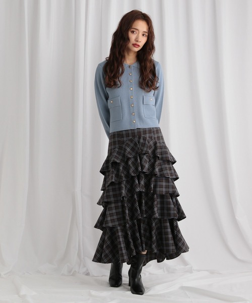 mysty woman（ミスティウーマン）の「フリルチェックティアードスカート 582498（スカート・レディース・ベージュ系その他/ブラウン系その他・FREE）」の8枚目の写真