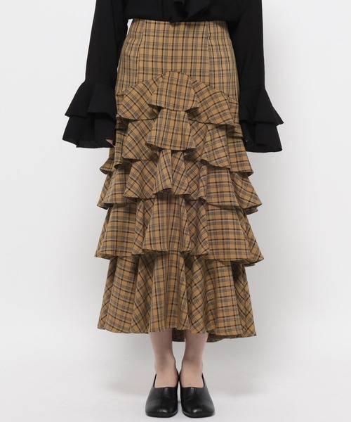 mysty woman（ミスティウーマン）の「フリルチェックティアードスカート 582498（スカート・レディース・ベージュ系その他/ブラウン系その他・FREE）」の12枚目の写真