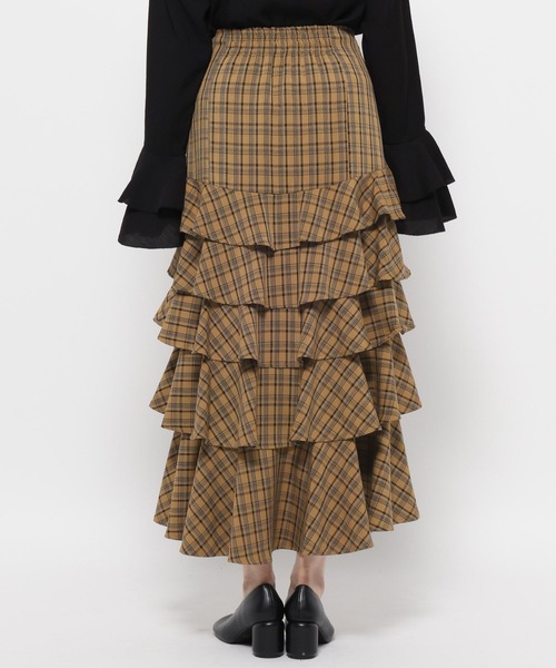 mysty woman（ミスティウーマン）の「フリルチェックティアードスカート 582498（スカート・レディース・ベージュ系その他/ブラウン系その他・FREE）」の14枚目の写真