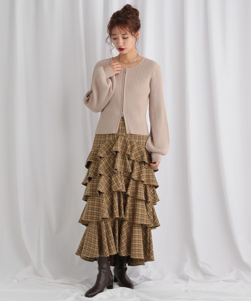 mysty woman（ミスティウーマン）の「フリルチェックティアードスカート 582498（スカート・レディース・ベージュ系その他/ブラウン系その他・FREE）」の9枚目の写真