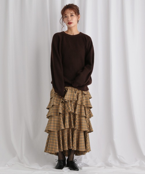 mysty woman（ミスティウーマン）の「フリルチェックティアードスカート 582498（スカート・レディース・ベージュ系その他/ブラウン系その他・FREE）」の10枚目の写真
