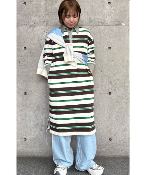 kotohayokozawa(コトハヨコザワ)の「【kotohayokozawa】MULTI BORDER RUGGER DRESS(ワンピース・レディース・パープル/ホワイト・FREE)」の3枚目の写真