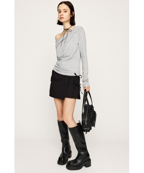 SLY（スライ）の「GATHER RIBBON WRAP S/SK ギャザー リボン ラップ ショートスカート 秋服（スカート・レディース・ブラック・0/1）」の5枚目の写真