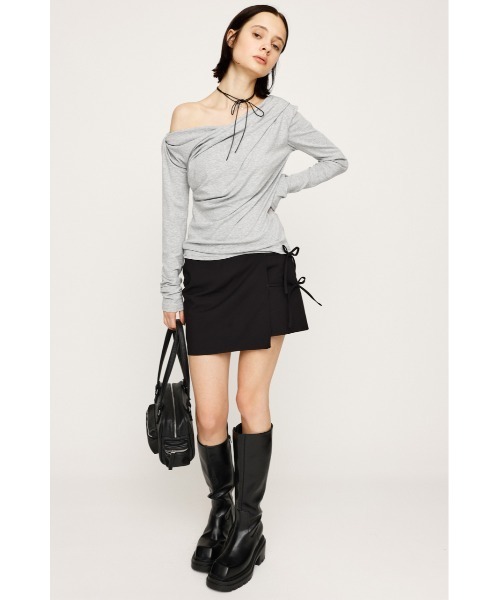 SLY（スライ）の「GATHER RIBBON WRAP S/SK ギャザー リボン ラップ ショートスカート 秋服（スカート・レディース・ブラック・0/1）」の6枚目の写真