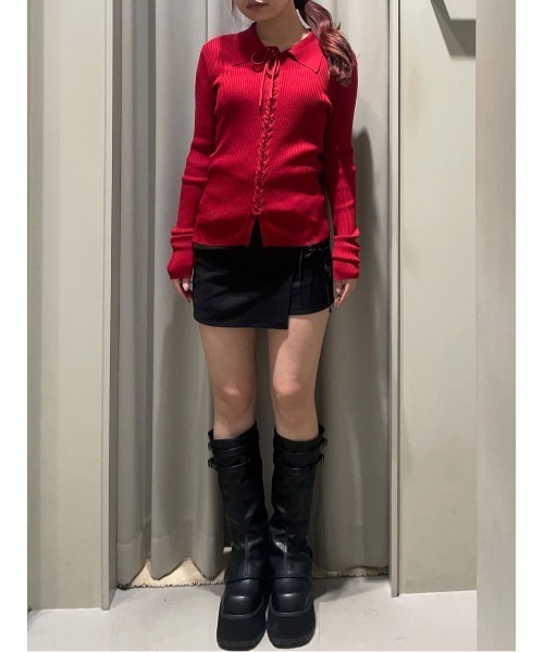 SLY（スライ）の「GATHER RIBBON WRAP S/SK ギャザー リボン ラップ ショートスカート 秋服（スカート・レディース・ブラック・0/1）」の9枚目の写真
