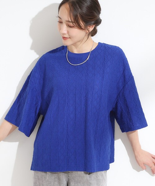 Cutie Blonde（キューティーブロンド）の「【5分袖】大人の魅力を惹きたてる レースカットソー（Tシャツ/カットソー・レディース・ブルー系その他/ホワイト/ダークブラウン/ブラック・00）」の4枚目の写真