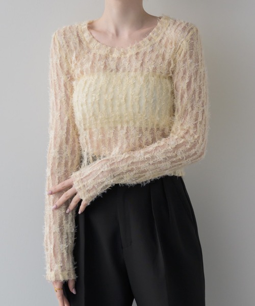 muku(ムク)の「TOPS/SHIRRING SHEER LACE(Tシャツ/カットソー・レディース・ブルー/アイボリー・FREE)」の1枚目の写真