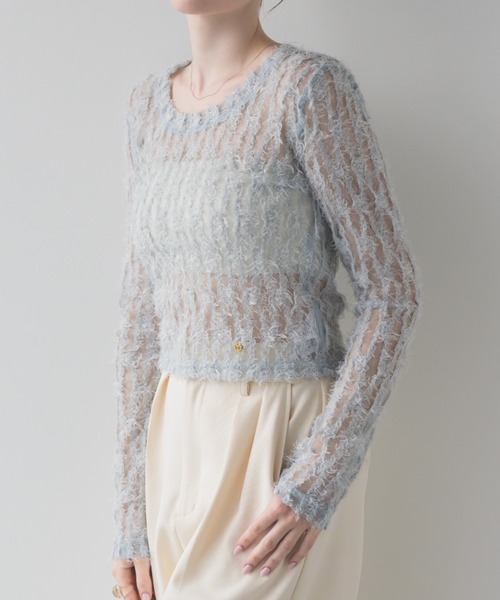 muku(ムク)の「TOPS/SHIRRING SHEER LACE(Tシャツ/カットソー・レディース・ブルー/アイボリー・FREE)」の15枚目の写真