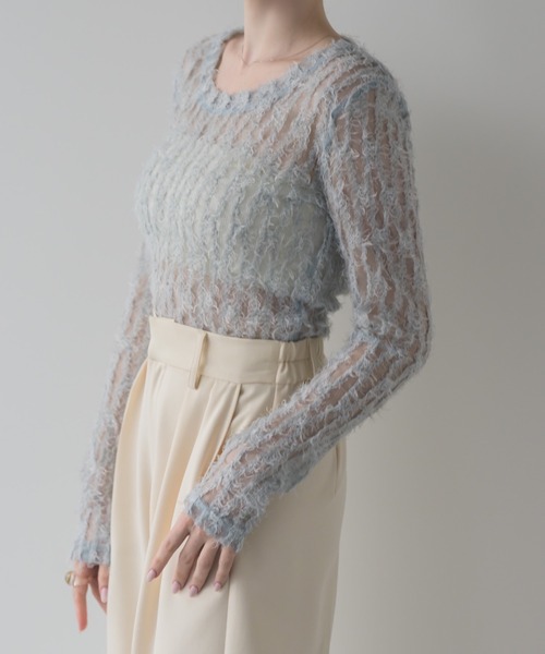 muku(ムク)の「TOPS/SHIRRING SHEER LACE(Tシャツ/カットソー・レディース・ブルー/アイボリー・FREE)」の16枚目の写真