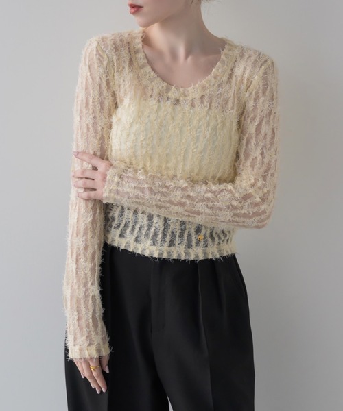 muku(ムク)の「TOPS/SHIRRING SHEER LACE(Tシャツ/カットソー・レディース・ブルー/アイボリー・FREE)」の18枚目の写真