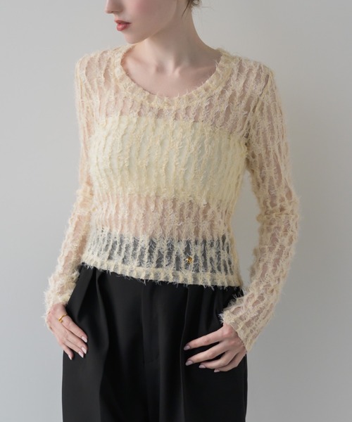 muku(ムク)の「TOPS/SHIRRING SHEER LACE(Tシャツ/カットソー・レディース・ブルー/アイボリー・FREE)」の22枚目の写真