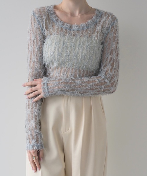 muku(ムク)の「TOPS/SHIRRING SHEER LACE(Tシャツ/カットソー・レディース・ブルー/アイボリー・FREE)」の19枚目の写真