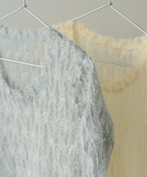 muku(ムク)の「TOPS/SHIRRING SHEER LACE(Tシャツ/カットソー・レディース・ブルー/アイボリー・FREE)」の5枚目の写真