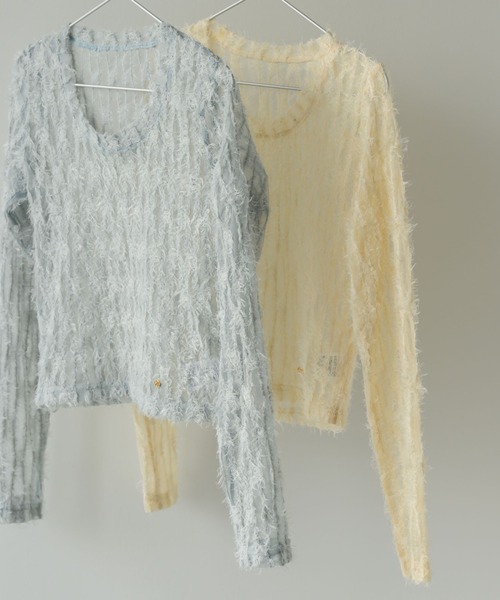 muku(ムク)の「TOPS/SHIRRING SHEER LACE(Tシャツ/カットソー・レディース・ブルー/アイボリー・FREE)」の6枚目の写真