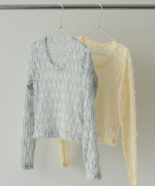 muku(ムク)の「TOPS/SHIRRING SHEER LACE(Tシャツ/カットソー・レディース・ブルー/アイボリー・FREE)」の7枚目の写真