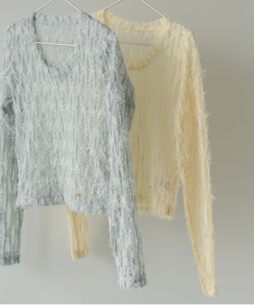 muku(ムク)の「TOPS/SHIRRING SHEER LACE(Tシャツ/カットソー・レディース・ブルー/アイボリー・FREE)」の11枚目の写真