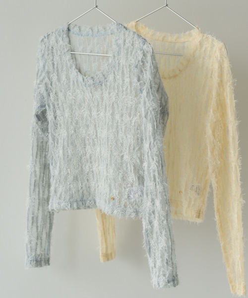 muku(ムク)の「TOPS/SHIRRING SHEER LACE(Tシャツ/カットソー・レディース・ブルー/アイボリー・FREE)」の10枚目の写真