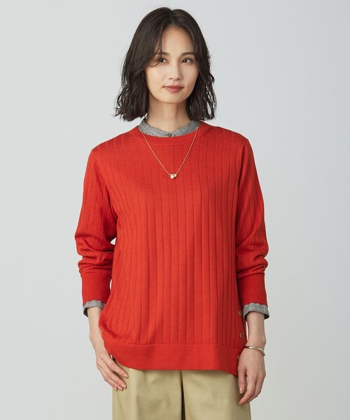 J.PRESS Ladies(J.プレス レディス)の「WORETED WOOL BLEND クルーネック ニット(ニット/セーター・レディース・ライトグレー系/オレンジ系/パイングリーン系/ネイビー系・SMALL)」の4枚目の写真