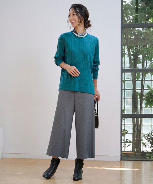 J.PRESS Ladies(J.プレス レディス)の「WORETED WOOL BLEND クルーネック ニット(ニット/セーター・レディース・ライトグレー系/オレンジ系/パイングリーン系/ネイビー系・SMALL)」の5枚目の写真