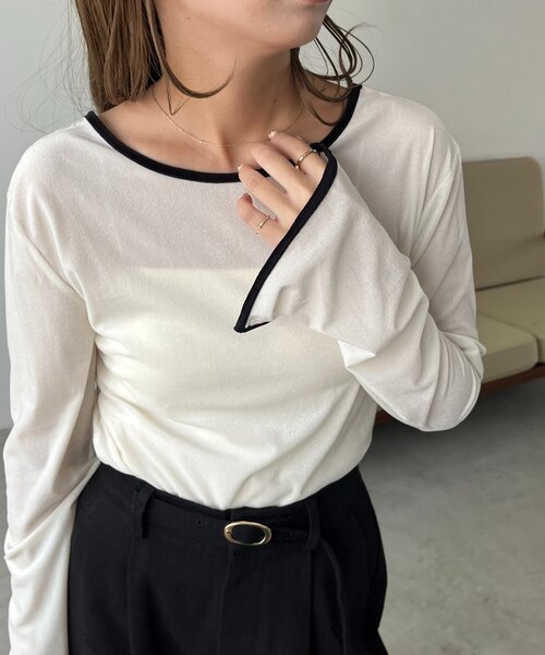 CAPRICIEUX LE'MAGE（カプリシューレマージュ）の「【前後2WAY】ベロアリンガーTシャツ（Tシャツ/カットソー・レディース・オフホワイト/ブラック/ブラウン・FREE）」の6枚目の写真