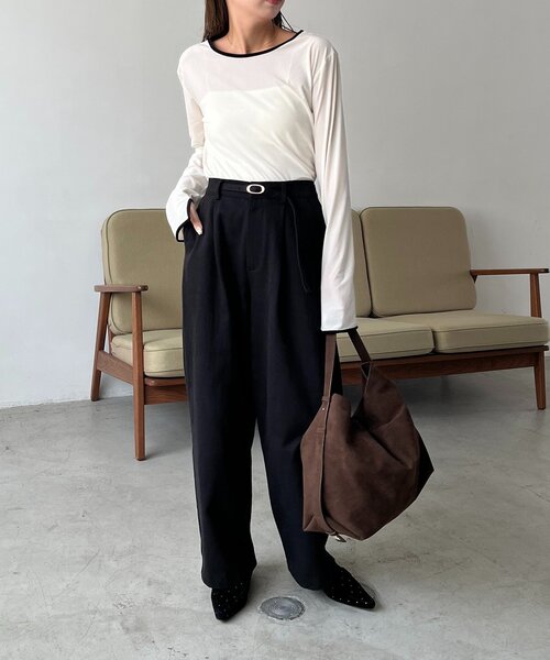 CAPRICIEUX LE'MAGE（カプリシューレマージュ）の「【前後2WAY】ベロアリンガーTシャツ（Tシャツ/カットソー・レディース・オフホワイト/ブラック/ブラウン・FREE）」の7枚目の写真