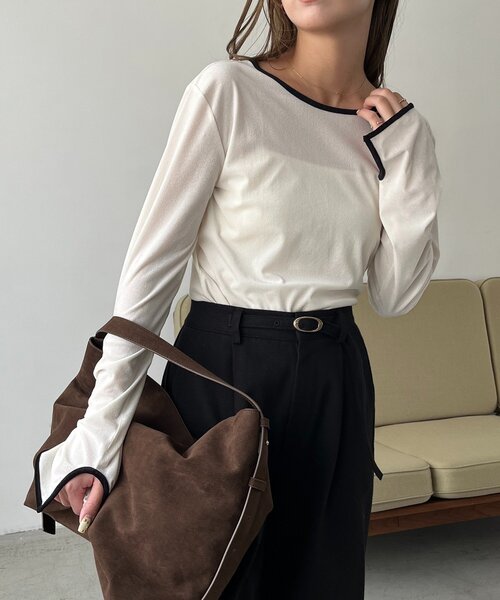 CAPRICIEUX LE'MAGE（カプリシューレマージュ）の「【前後2WAY】ベロアリンガーTシャツ（Tシャツ/カットソー・レディース・オフホワイト/ブラック/ブラウン・FREE）」の9枚目の写真