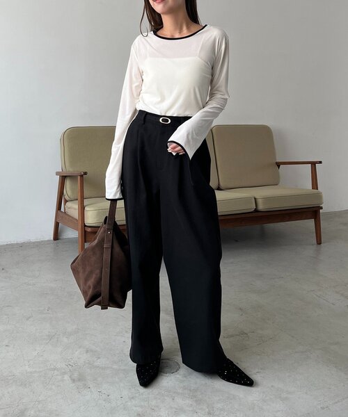 CAPRICIEUX LE'MAGE（カプリシューレマージュ）の「【前後2WAY】ベロアリンガーTシャツ（Tシャツ/カットソー・レディース・オフホワイト/ブラック/ブラウン・FREE）」の11枚目の写真