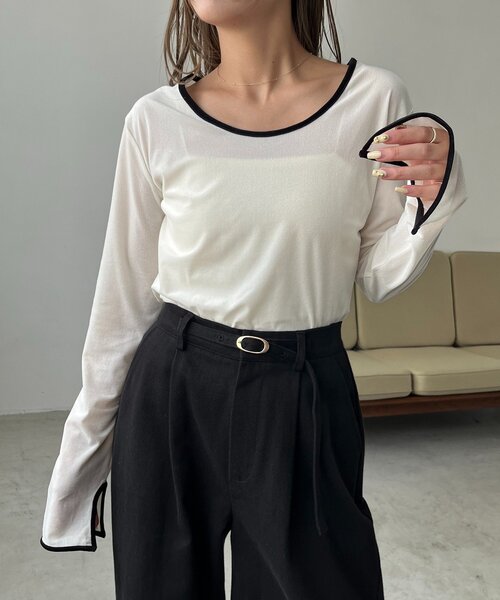 CAPRICIEUX LE'MAGE（カプリシューレマージュ）の「【前後2WAY】ベロアリンガーTシャツ（Tシャツ/カットソー・レディース・オフホワイト/ブラック/ブラウン・FREE）」の13枚目の写真