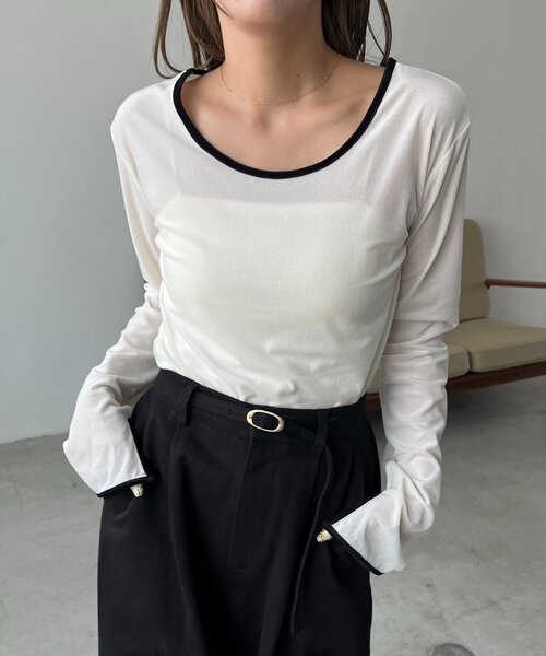 CAPRICIEUX LE'MAGE（カプリシューレマージュ）の「【前後2WAY】ベロアリンガーTシャツ（Tシャツ/カットソー・レディース・オフホワイト/ブラック/ブラウン・FREE）」の15枚目の写真