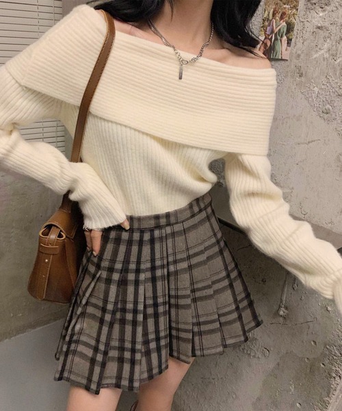 Lace Ladies（レースレディース）の「ソリッドカラー オフショルダー リブ ニット トップス（ニット/セーター・レディース・アイボリー/ブラック/グレー・FREE）」の16枚目の写真