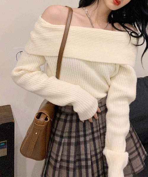 Lace Ladies（レースレディース）の「ソリッドカラー オフショルダー リブ ニット トップス（ニット/セーター・レディース・アイボリー/ブラック/グレー・FREE）」の17枚目の写真