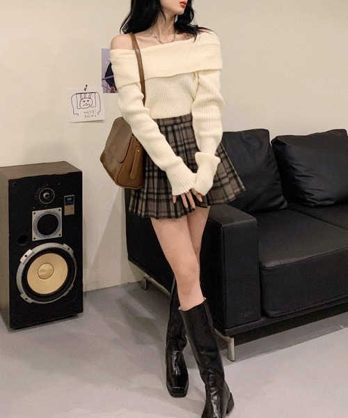 Lace Ladies（レースレディース）の「ソリッドカラー オフショルダー リブ ニット トップス（ニット/セーター・レディース・アイボリー/ブラック/グレー・FREE）」の18枚目の写真