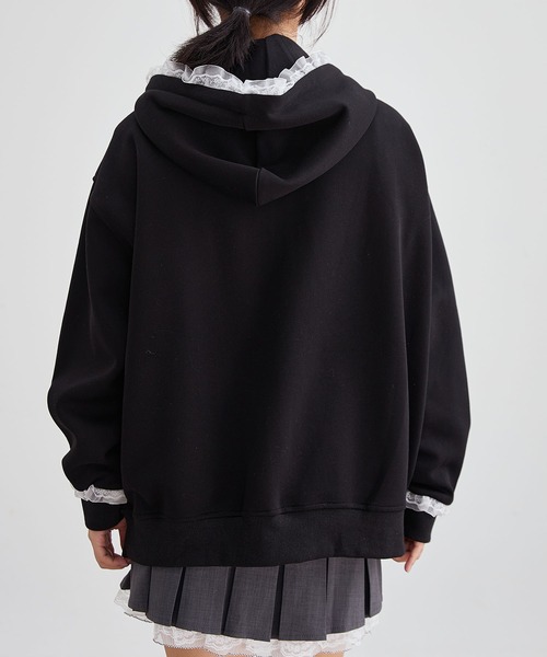 Lace Ladies(レースレディース)の「配レース ジップアップ 長袖 フーデット パーカー(パーカー・レディース・ブラック/グレー/ネイビー・FREE)」の11枚目の写真